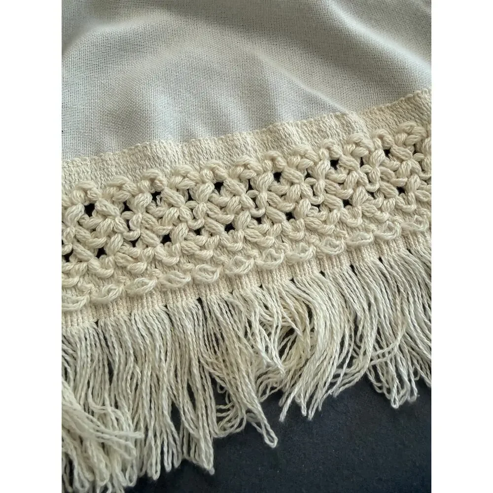 Cream Round Crochet Fringe Boho Farmhouse CottagecoreTablecloth 60 Inch Diameter